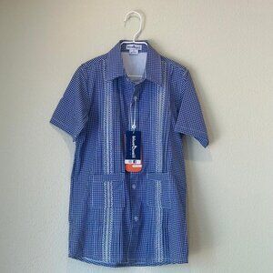 Guayabera- Navy Blue and White Gameday Gingham Dress (Little Girls Size 5)